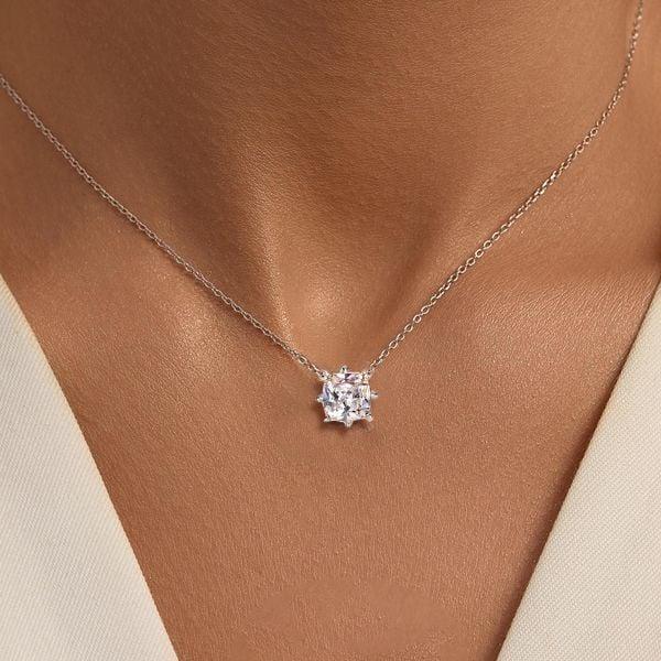 Sterling Silver Cushion Cut Solitaire Pendant Necklace with 1.50 CT. TW Stone