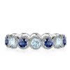 Aquamarine & Blue Sapphire Milgrain Eternity Band - Sterling Silver