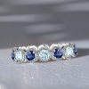 Aquamarine & Blue Sapphire Milgrain Eternity Band - Sterling Silver