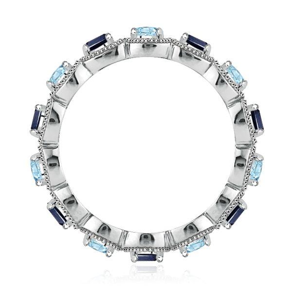 Aquamarine & Blue Sapphire Milgrain Eternity Band - Sterling Silver