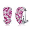 Pink Pave Hoop Earrings for Women - Sterling Silver Omega Back