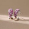 Pink Pave Hoop Earrings for Women - Sterling Silver Omega Back