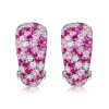 Pink Pave Hoop Earrings for Women - Sterling Silver Omega Back