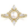 Halo Pearl Engagement Ring - Sterling Silver & 18K Gold Plated