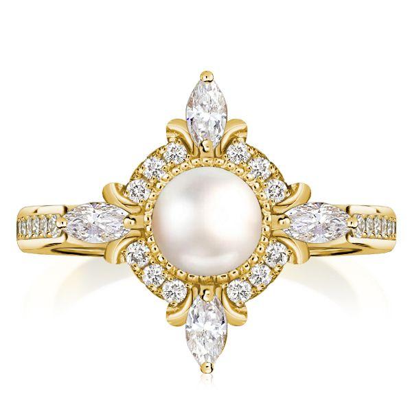 Halo Pearl Engagement Ring - Sterling Silver & 18K Gold Plated