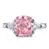 Pink Cushion Cut Three Stone Engagement Ring - 925 Sterling Silver