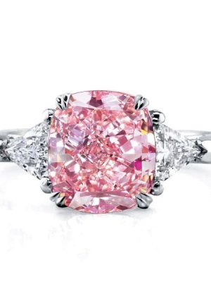Pink Cushion Cut Three Stone Engagement Ring - 925 Sterling Silver