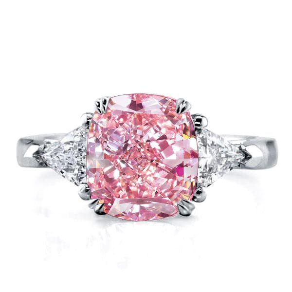 Pink Cushion Cut Three Stone Engagement Ring - 925 Sterling Silver