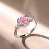 Pink Cushion Cut Three Stone Engagement Ring - 925 Sterling Silver