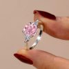 Pink Cushion Cut Three Stone Engagement Ring - 925 Sterling Silver