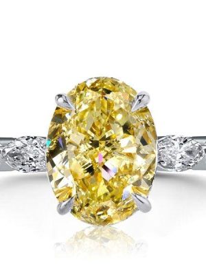 Oval Cut Yellow Sapphire Engagement Ring for Women in Sterling Silver