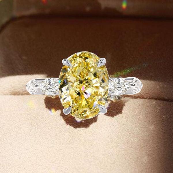 Oval Cut Yellow Sapphire Engagement Ring for Women in Sterling Silver