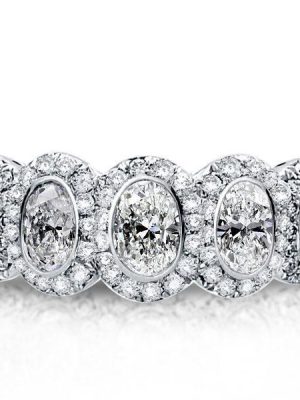 Unisex Halo Oval White Sapphire Wedding Band in Sterling Silver