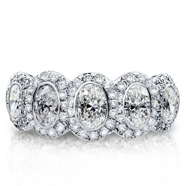 Unisex Halo Oval White Sapphire Wedding Band in Sterling Silver