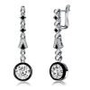 Art Deco Black & White Halo Drop Earrings - Sterling Silver