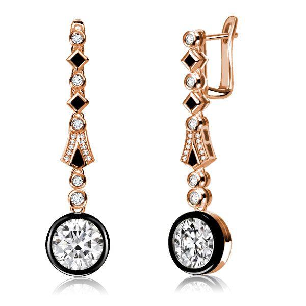 Art Deco Black & White Halo Drop Earrings - Sterling Silver