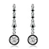 Art Deco Black & White Halo Drop Earrings - Sterling Silver