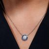 Halo Created Sapphire Pendant Necklace - Sterling Silver