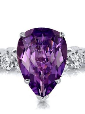 Pear Shaped Amethyst Engagement Ring - 925 Sterling Silver Wedding Ring