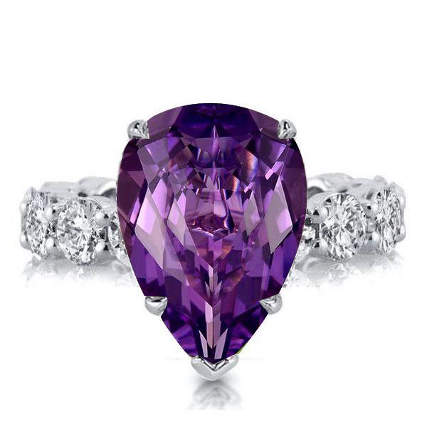 Pear Shaped Amethyst Engagement Ring - 925 Sterling Silver Wedding Ring