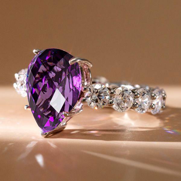 Pear Shaped Amethyst Engagement Ring - 925 Sterling Silver Wedding Ring