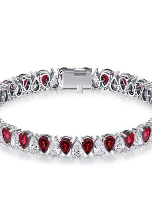 Pear Cut White & Ruby Tennis Bracelet for Women - 925 Sterling Silver