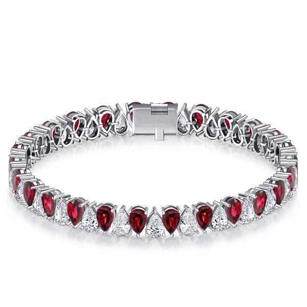 Pear Cut White & Ruby Tennis Bracelet for Women - 925 Sterling Silver