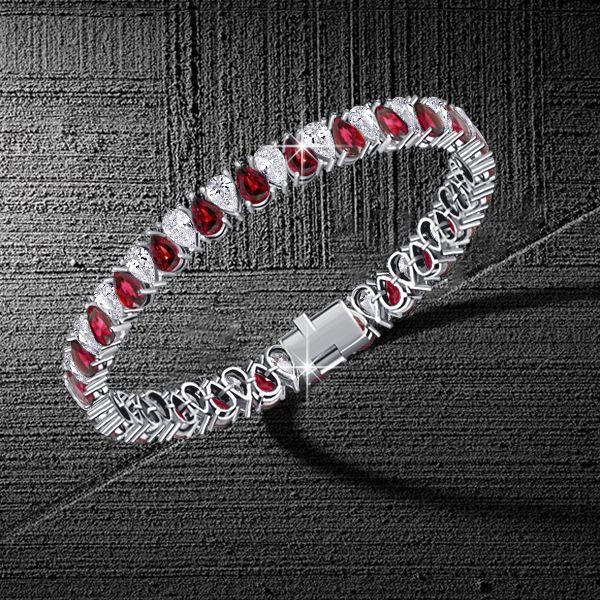 Pear Cut White & Ruby Tennis Bracelet for Women - 925 Sterling Silver