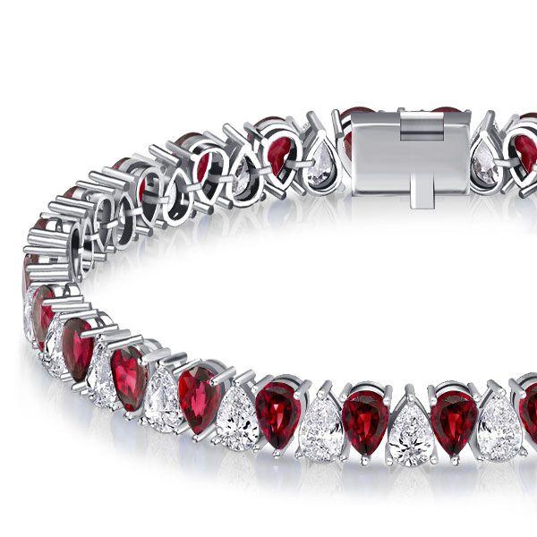 Pear Cut White & Ruby Tennis Bracelet for Women - 925 Sterling Silver