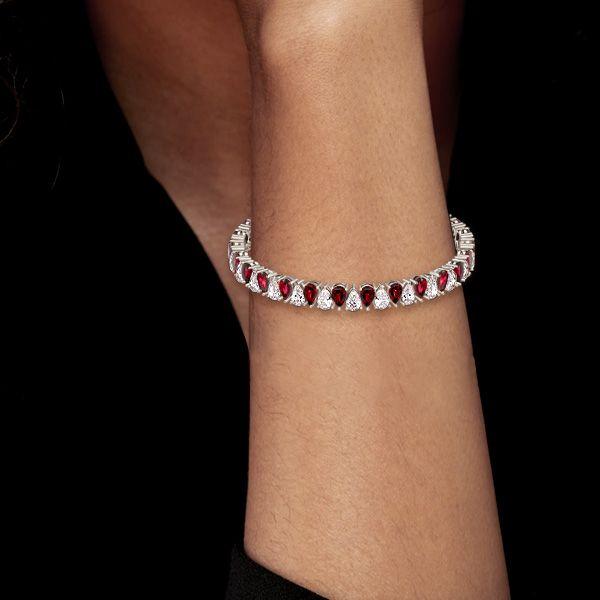 Pear Cut White & Ruby Tennis Bracelet for Women - 925 Sterling Silver