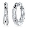White Sapphire Hoop Earrings - Flush Setting, Sterling Silver