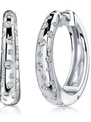 White Sapphire Hoop Earrings - Flush Setting, Sterling Silver