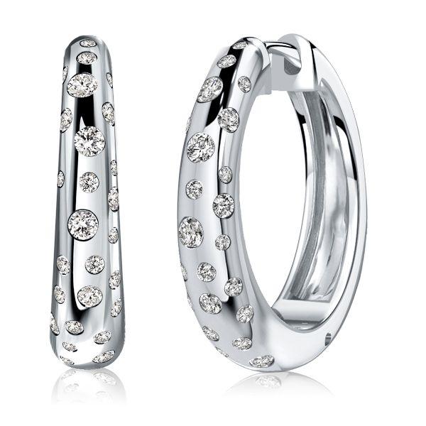 White Sapphire Hoop Earrings - Flush Setting, Sterling Silver