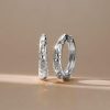 White Sapphire Hoop Earrings - Flush Setting, Sterling Silver