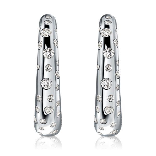 White Sapphire Hoop Earrings - Flush Setting, Sterling Silver