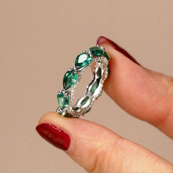 Pear Cut Sterling Silver Eternity Band - 3.85 CT. TW.
