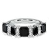 Princess Cut Black Stone Wedding Band Stacking Ring for Women in Sterling Silver