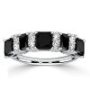 Princess Cut Black Stone Wedding Band Stacking Ring for Women in Sterling Silver