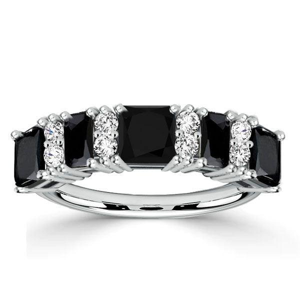 Princess Cut Black Stone Wedding Band Stacking Ring for Women in Sterling Silver