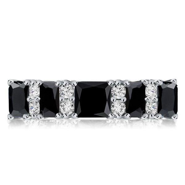 Princess Cut Black Stone Wedding Band Stacking Ring for Women in Sterling Silver