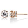 Rose Gold Round Cut Stud Earrings - Vintage Style, Sterling Silver
