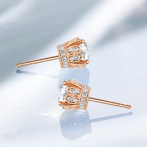 Rose Gold Round Cut Stud Earrings - Vintage Style, Sterling Silver