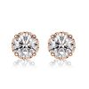 Rose Gold Round Cut Stud Earrings - Vintage Style, Sterling Silver