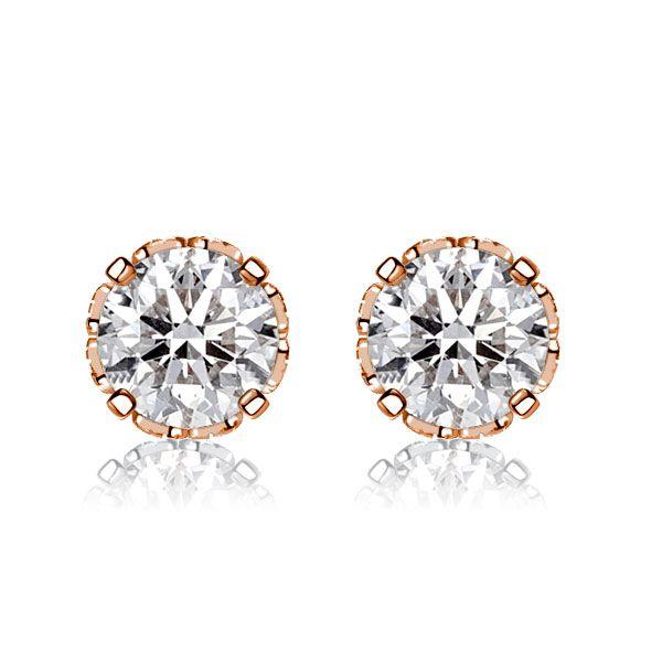 Rose Gold Round Cut Stud Earrings - Vintage Style, Sterling Silver