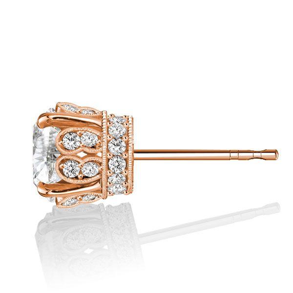 Rose Gold Round Cut Stud Earrings - Vintage Style, Sterling Silver