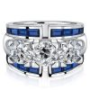 Art Deco Blue Sapphire Round Cut Vintage Wedding Band in Sterling Silver