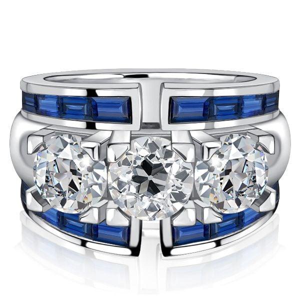 Art Deco Blue Sapphire Round Cut Vintage Wedding Band in Sterling Silver
