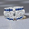 Art Deco Blue Sapphire Round Cut Vintage Wedding Band in Sterling Silver