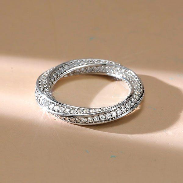 Round Cut Cubic Zirconia Infinity Eternity Wedding Band in Sterling Silver