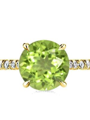 Peridot Engagement Ring - Sterling Silver Hidden Halo - 2.75 CT Center Stone